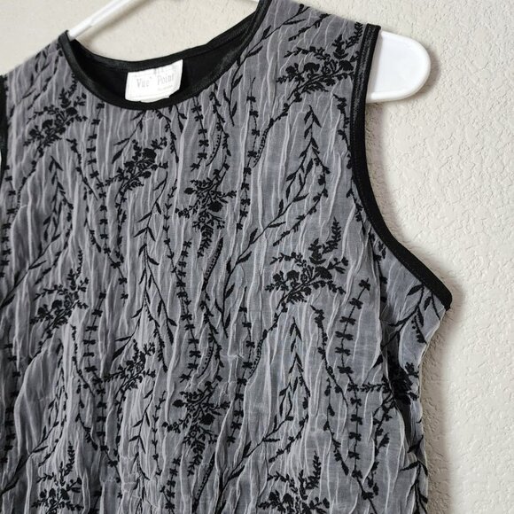 VUE POINT VINTAGE 90s Crinkle Mesh Sheer Tank Top Black Floral Overlay S - Picture 7 of 11
